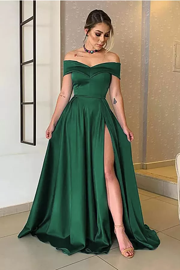 Glamorous Off-the-Shoulder Prom Gown with Elegant Split Hem