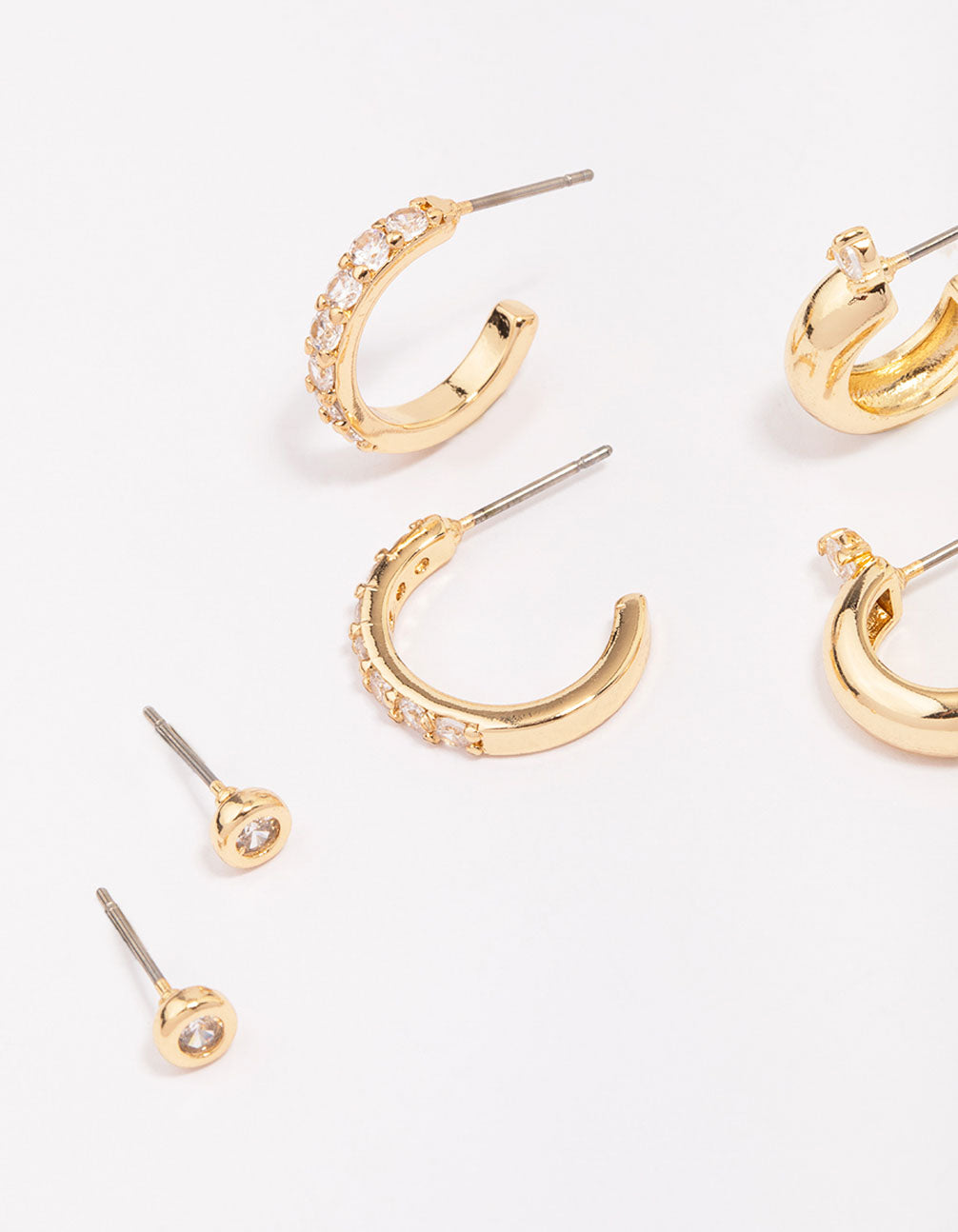 Gold Plated Cubic Zirconia Chunky Hoop Earring 3-Pack