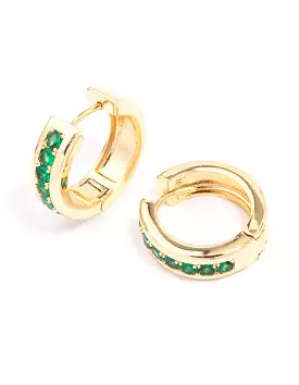 Gold Plated Cubic Zirconia Encased Huggie Hoop Earrings