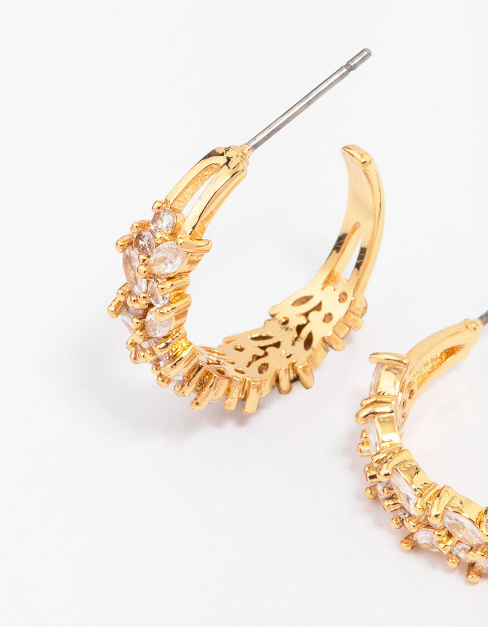 Gold Plated Marquise Cubic Zirconia Herringbone Hoop Earrings