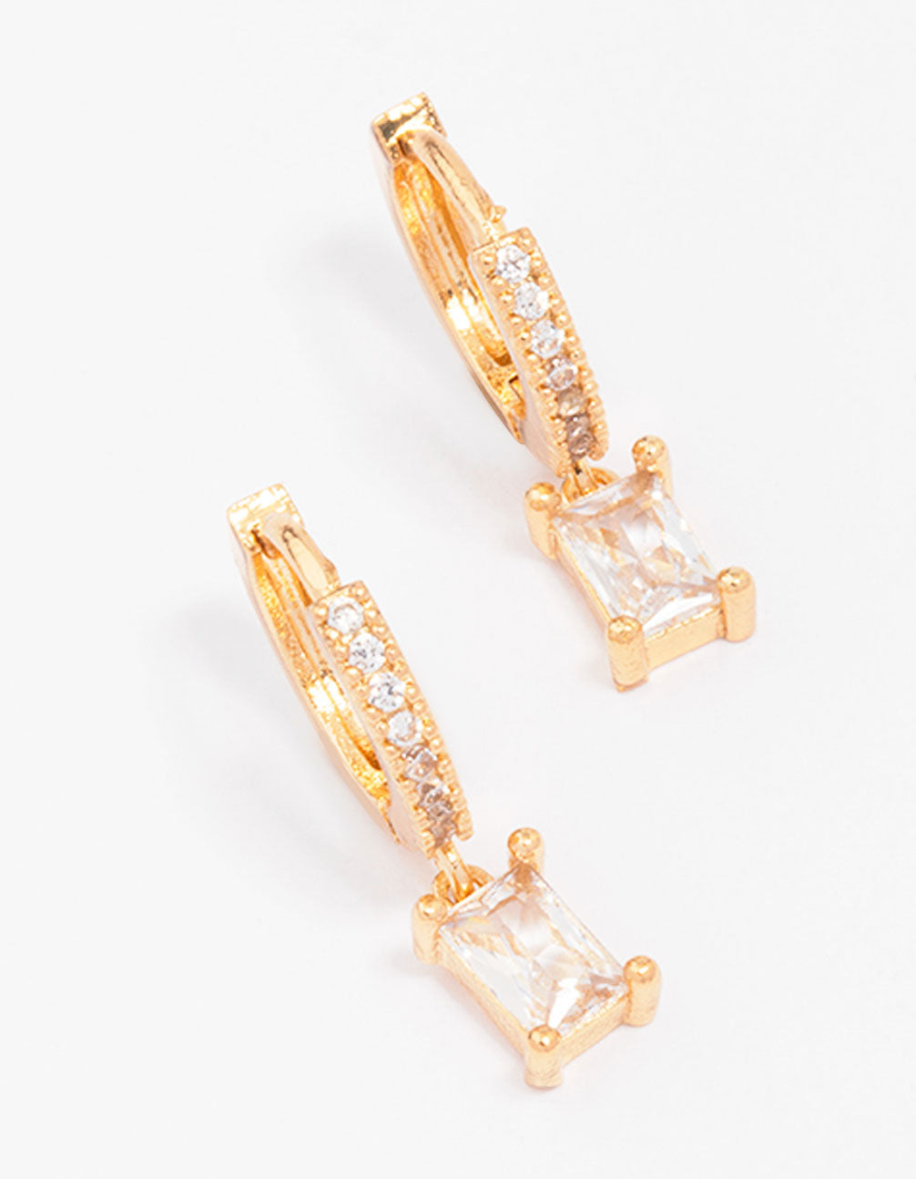 Gold Plated Pave Baguette Huggie Hoop Earrings