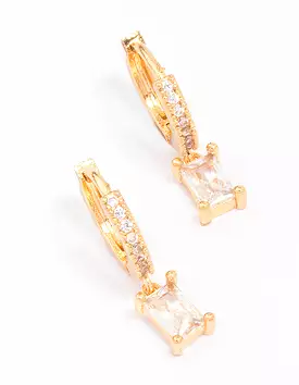 Gold Plated Pave Baguette Huggie Hoop Earrings