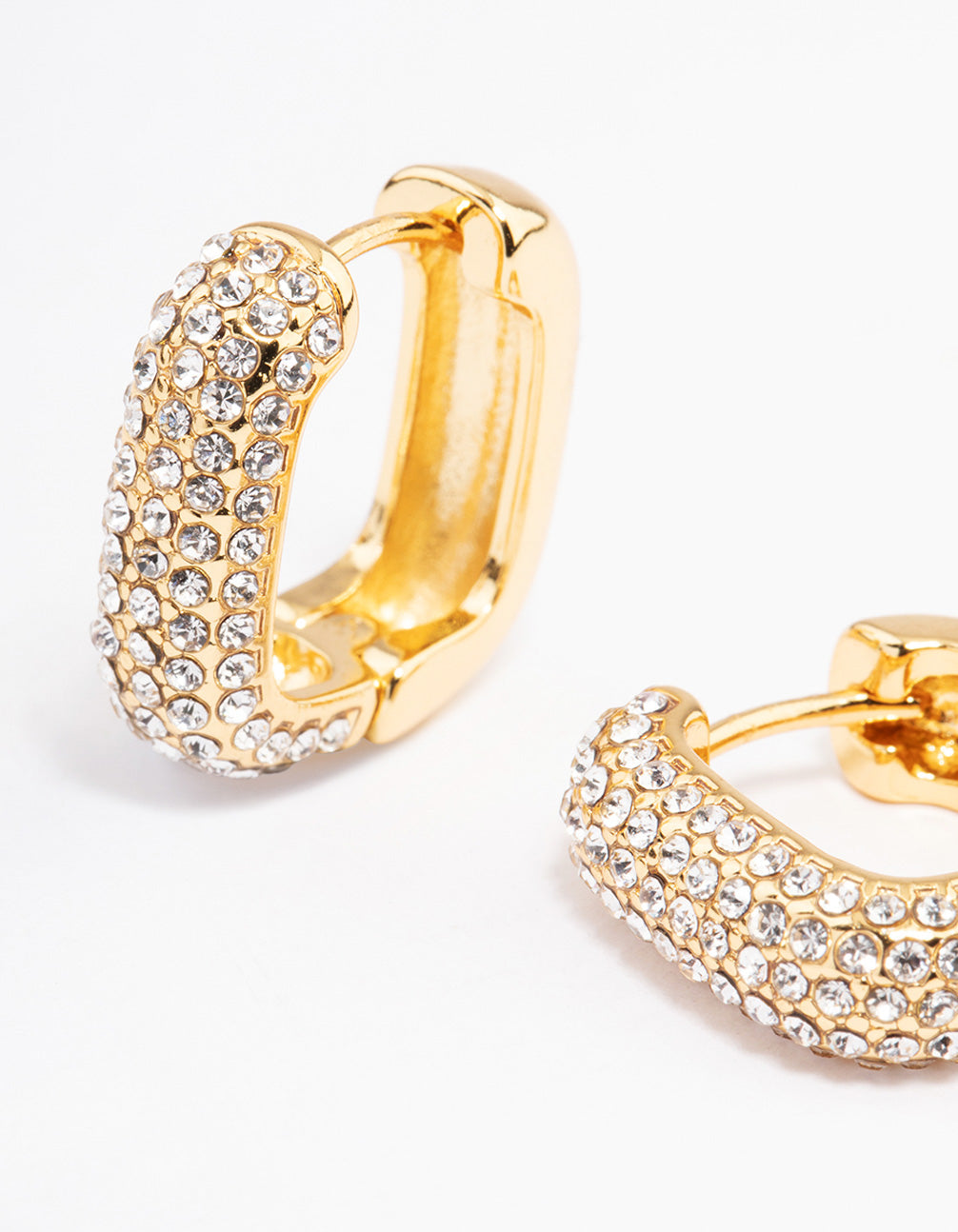 Gold Plated Square Pave Hoop Earrings