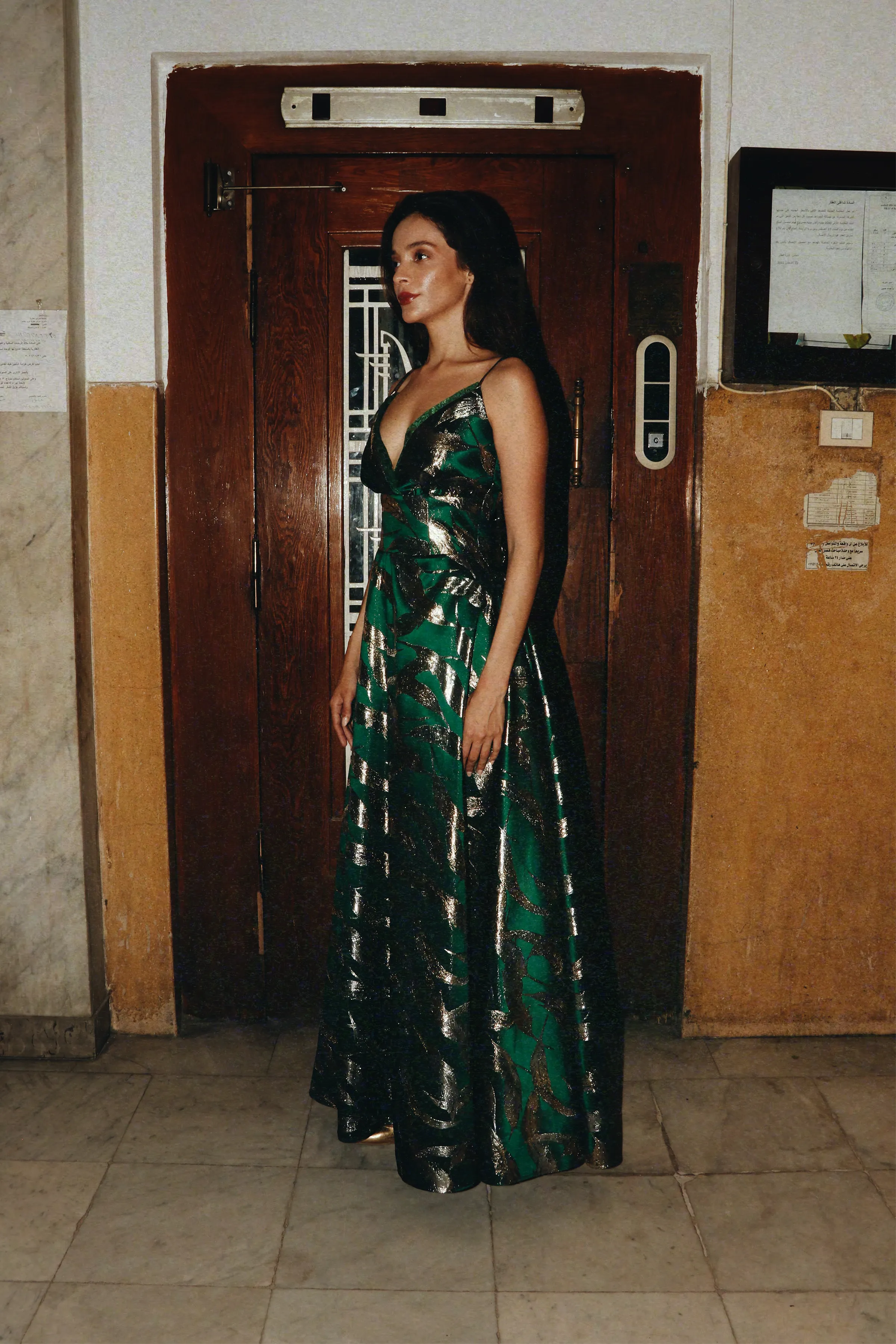 Golden Leaves Gown in Dark Green