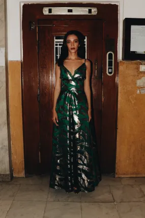 Golden Leaves Gown in Dark Green