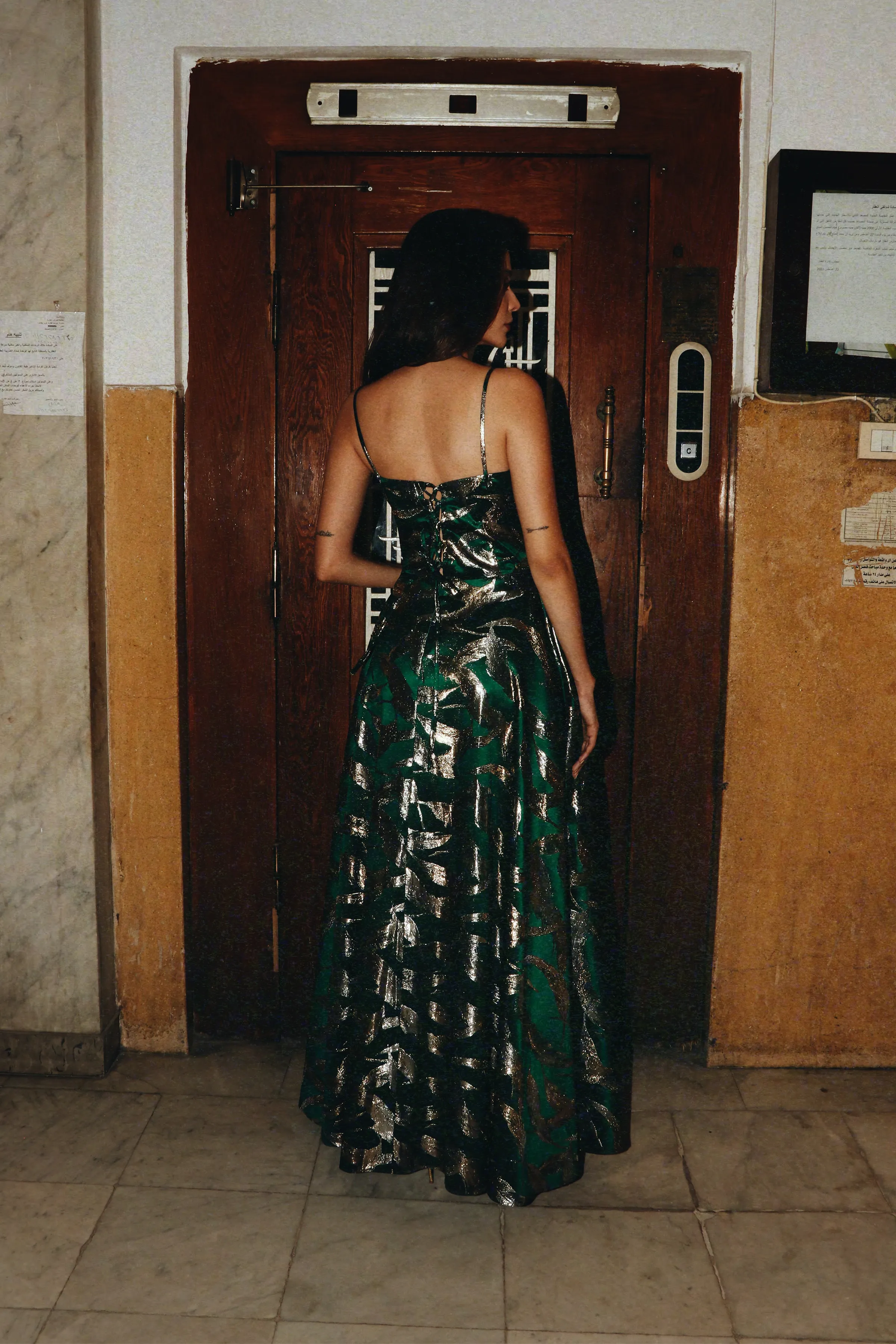 Golden Leaves Gown in Dark Green