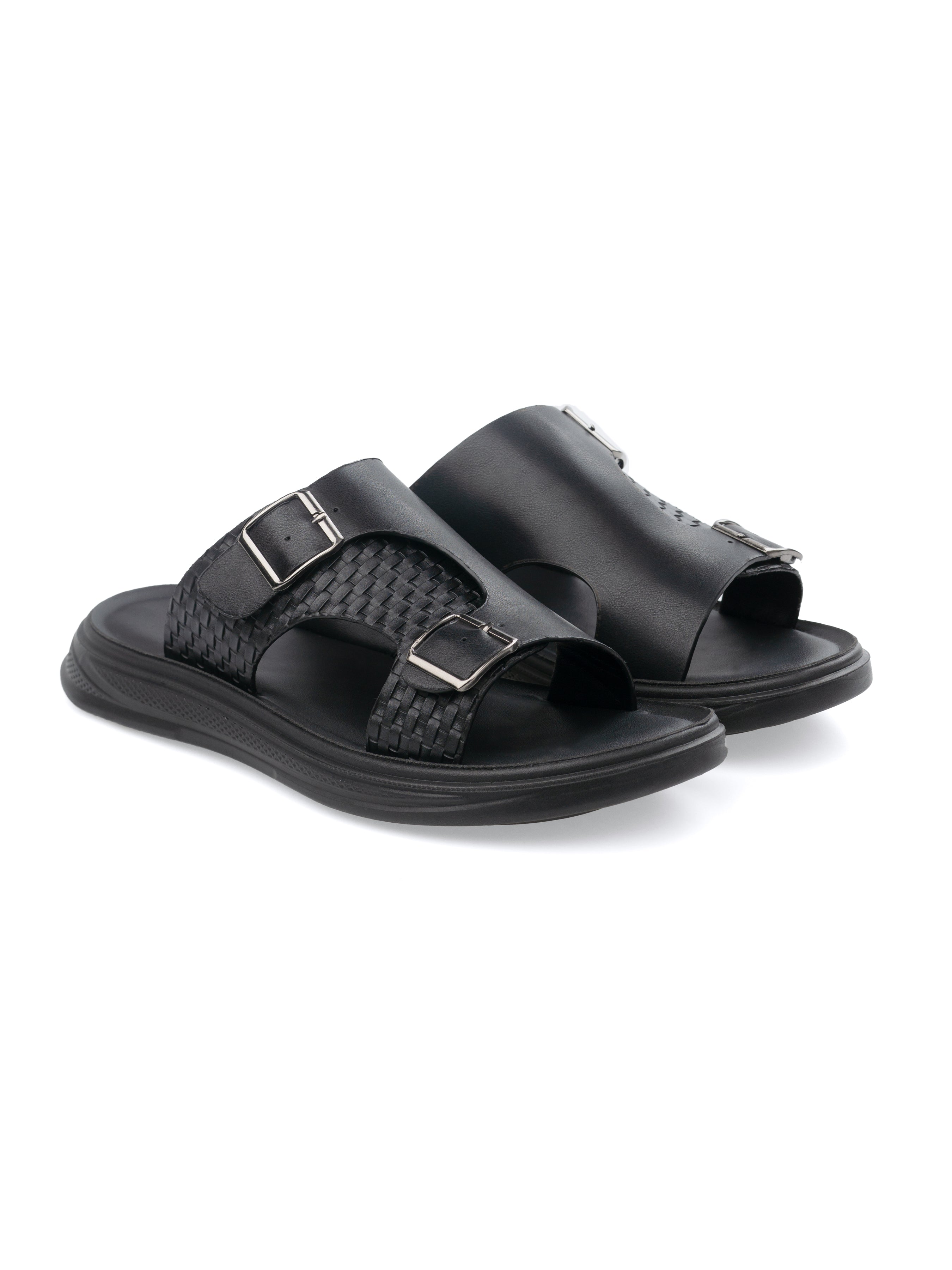 Hendrix Double Strap Woven Sandal - Black (Cloud Sole)