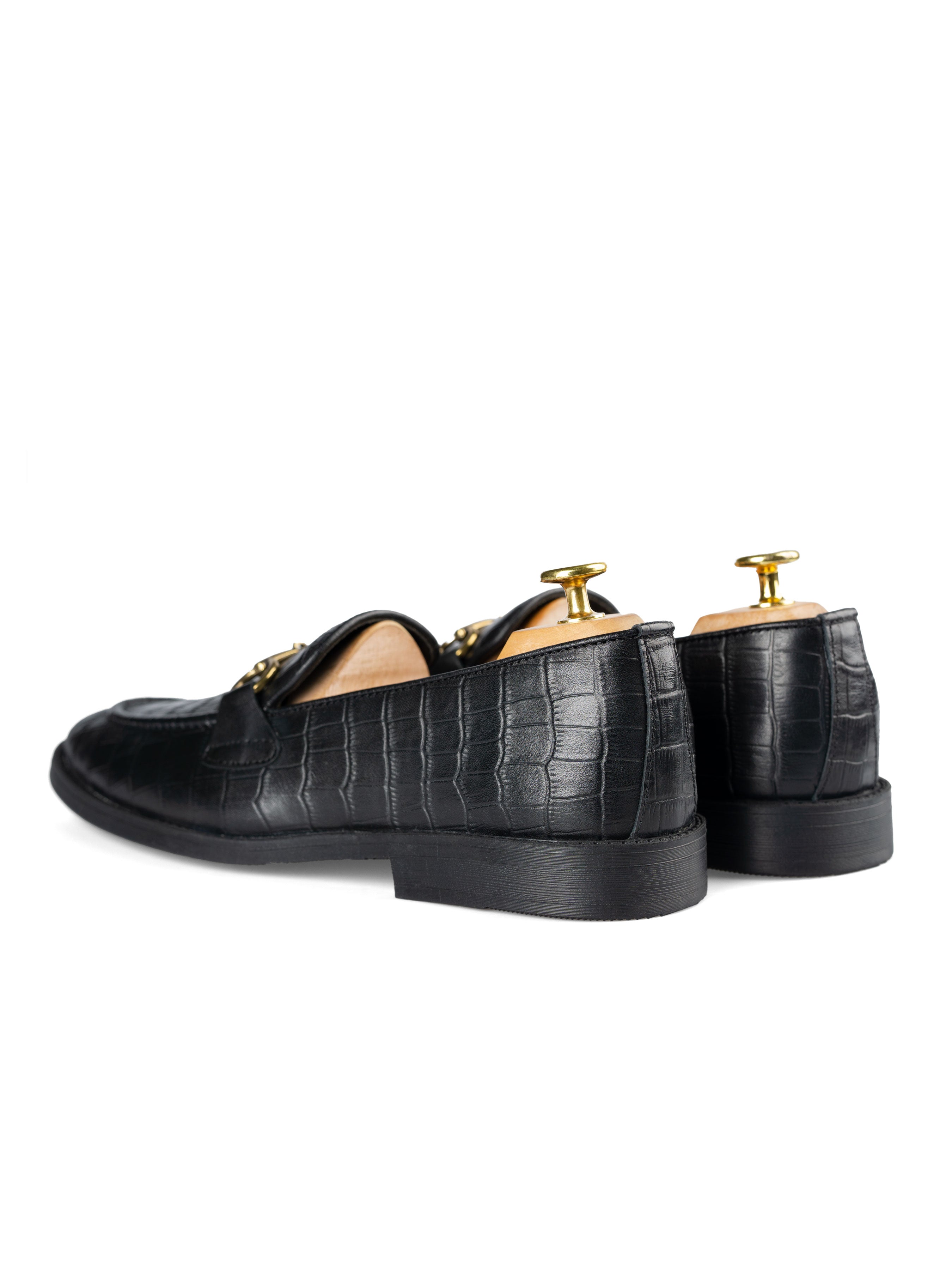 Horsebit Buckle Loafer - Black Croco Leather (Flexi-Sole)