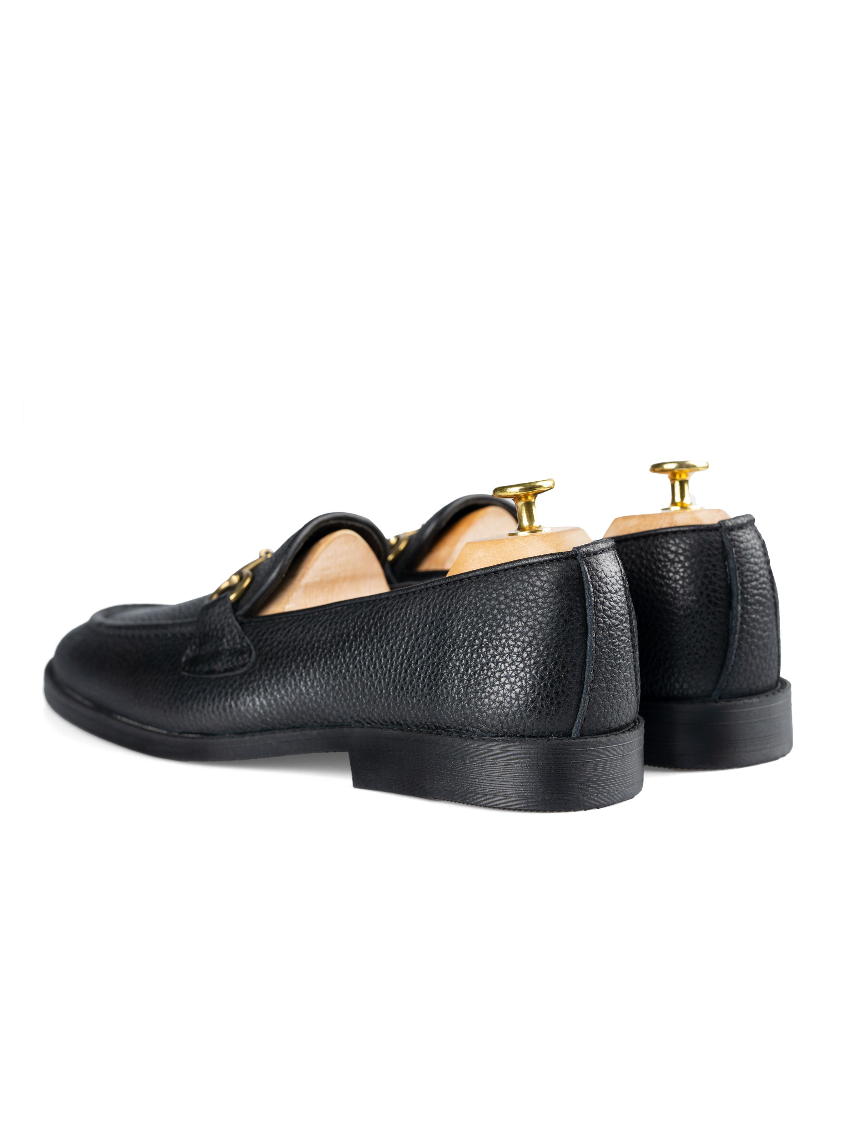 Horsebit Buckle Loafer - Black Pebble Grain Leather (Flexi-Sole)