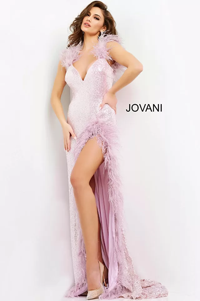 Jovani 06164 Sequin Feather Gown