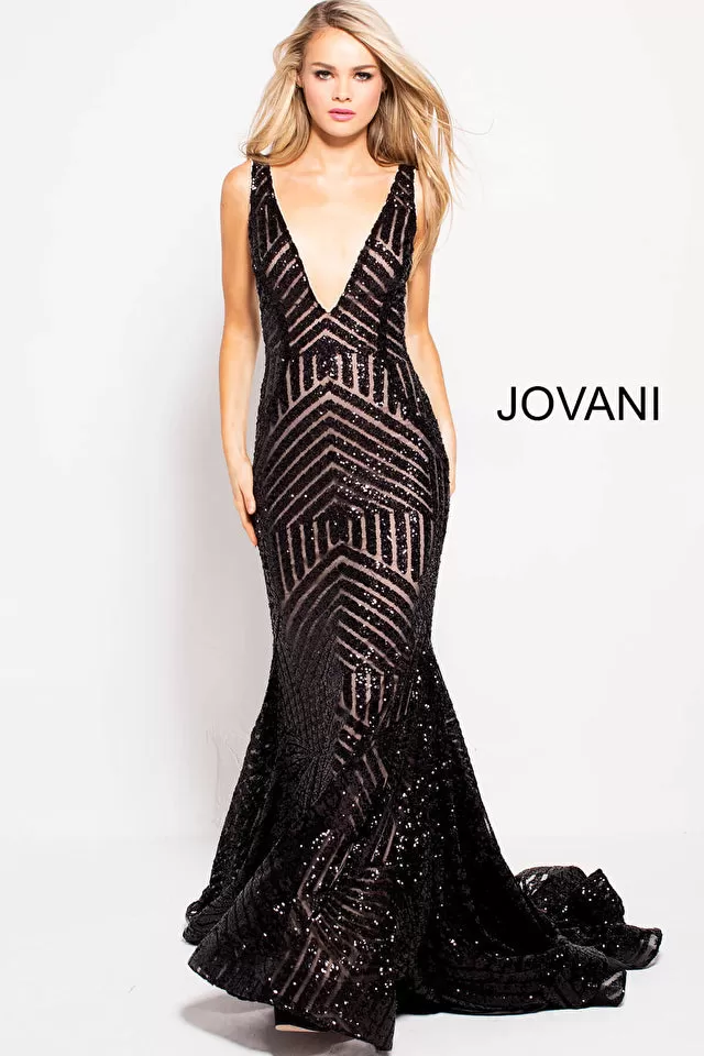 Jovani 59672 Sequin Embellished V Neck Gown