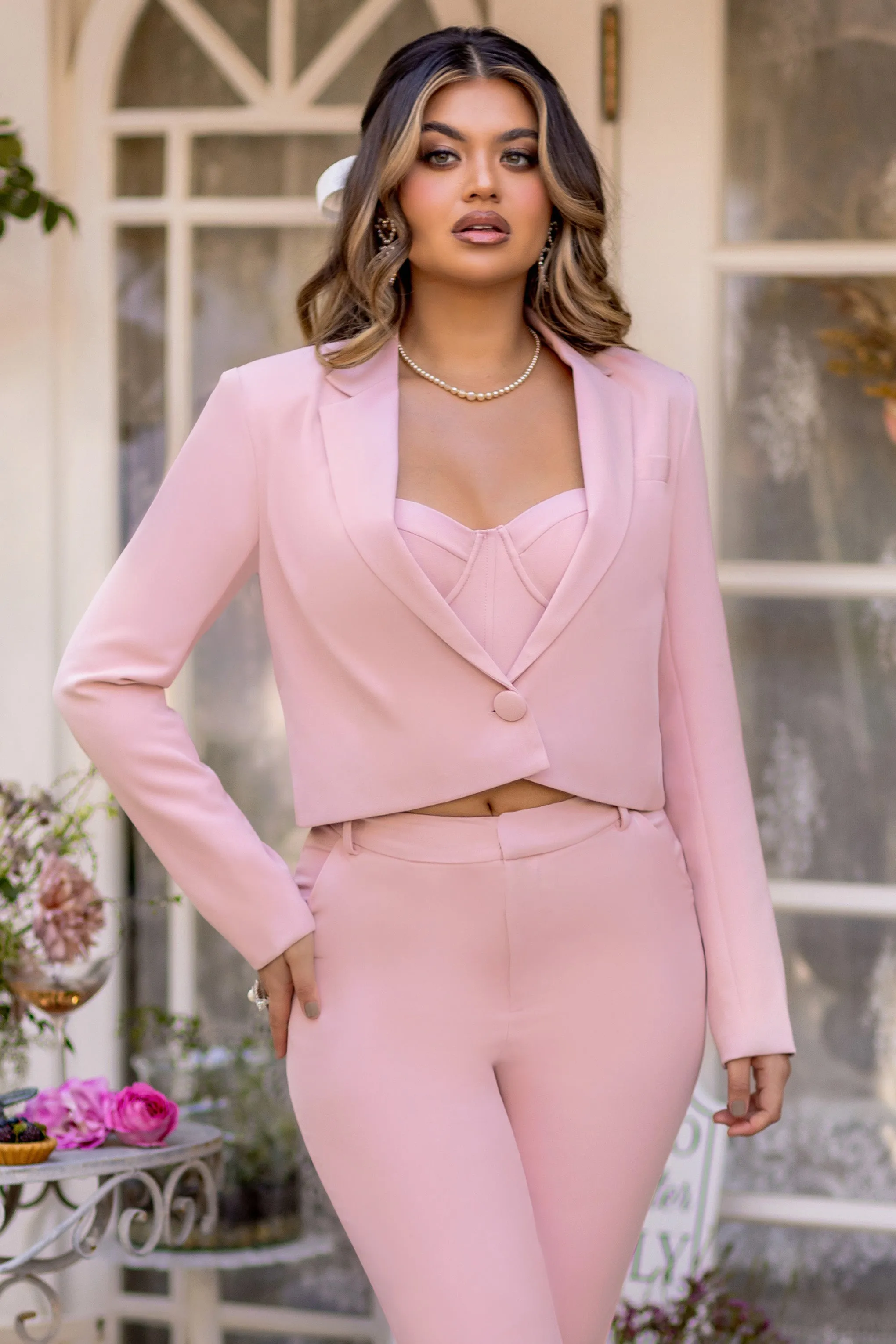 Just For You | Pink Boxy Hem Crop Blazer