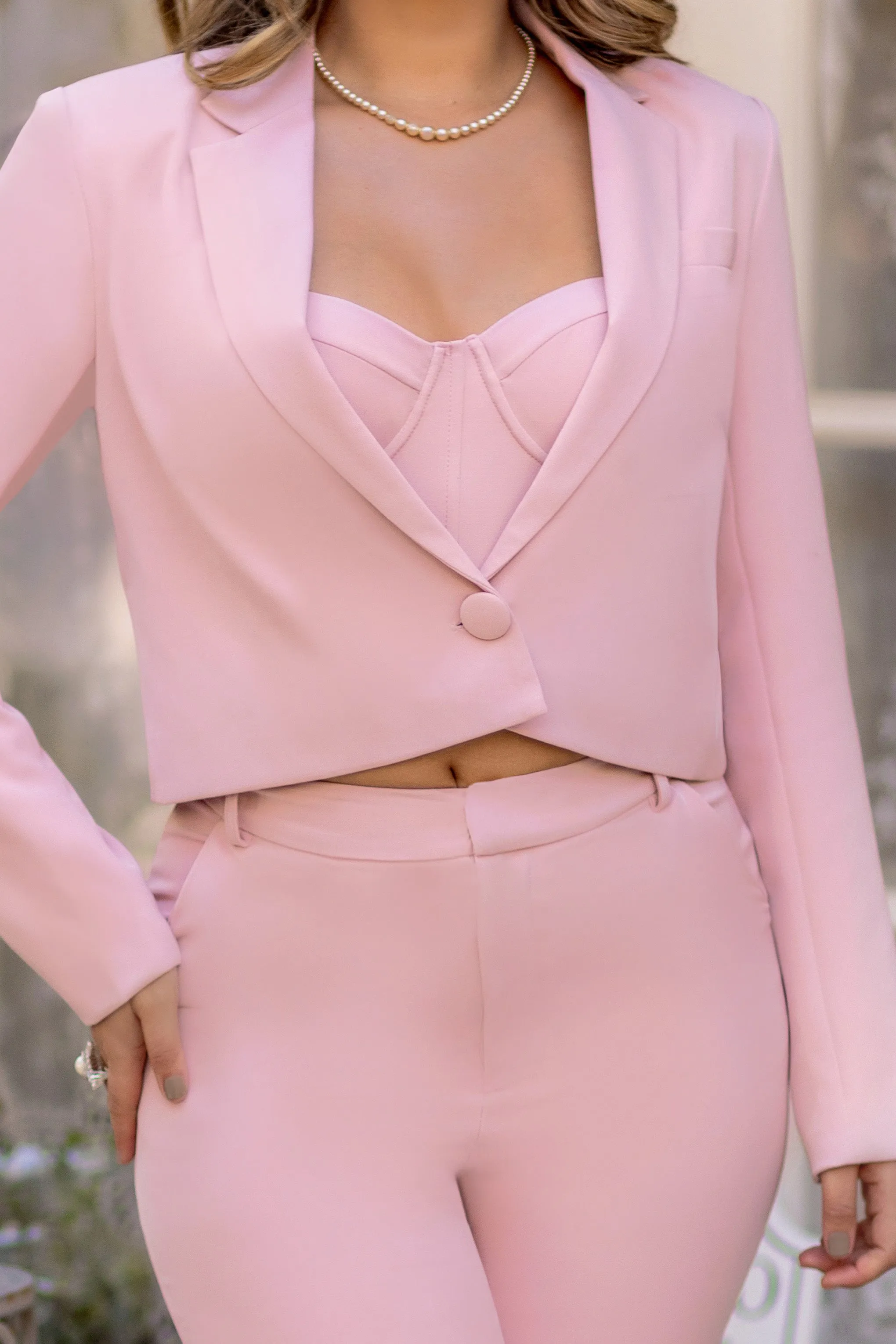 Just For You | Pink Boxy Hem Crop Blazer