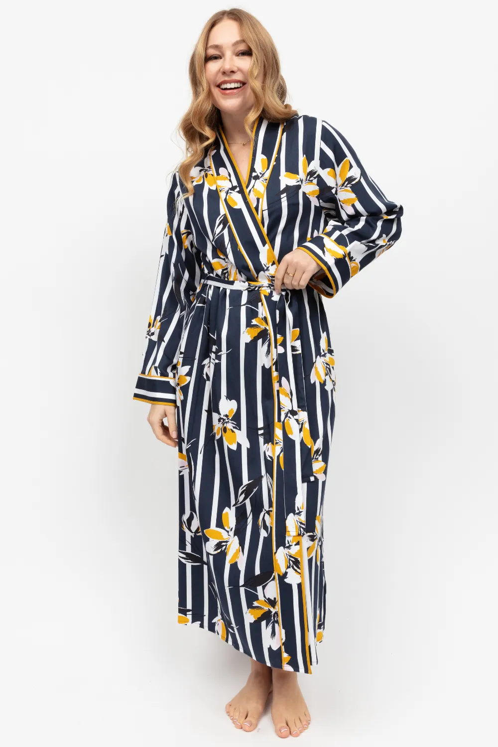 Knightsbridge Floral Stripe Print Dressing Gown