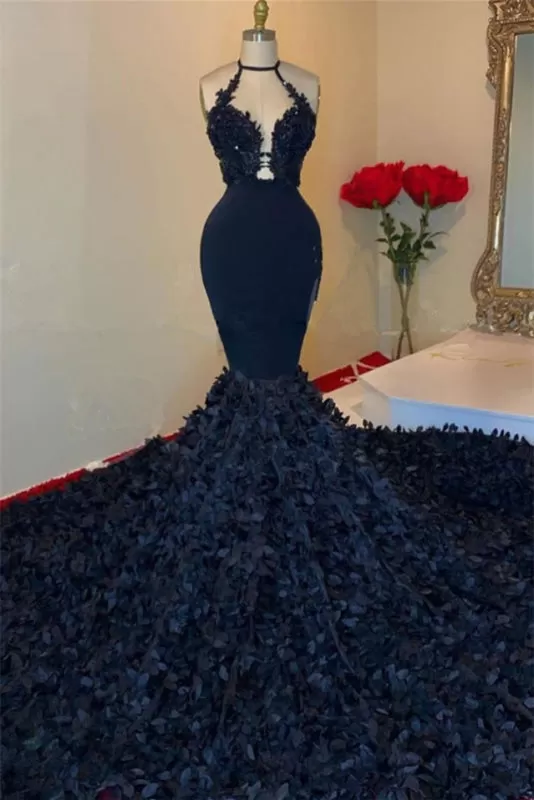 Lace Applique Mermaid Prom Gown in Deep Navy