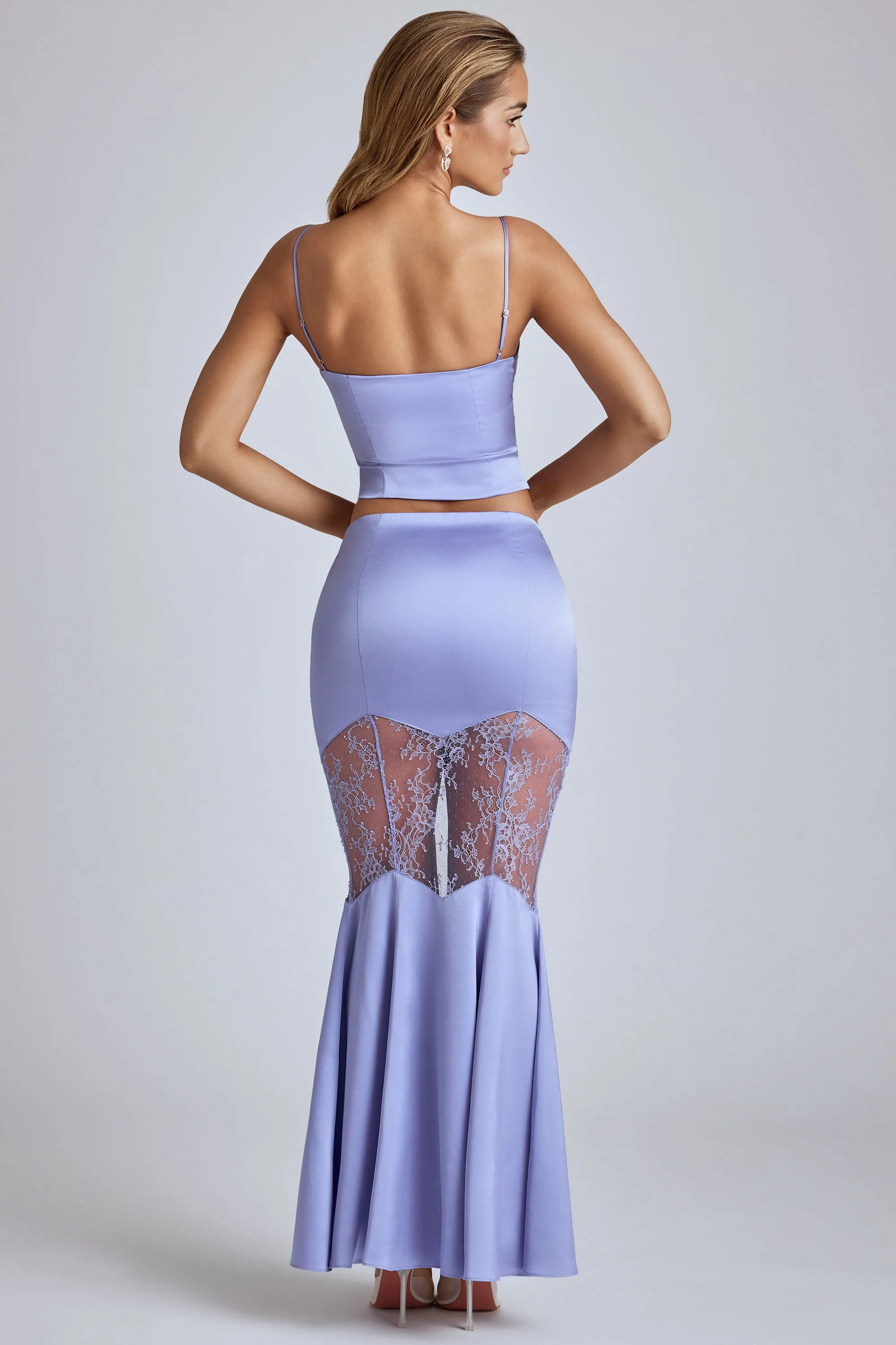 Lace Panel Fishtail Gown Skirt in Blue Lavender