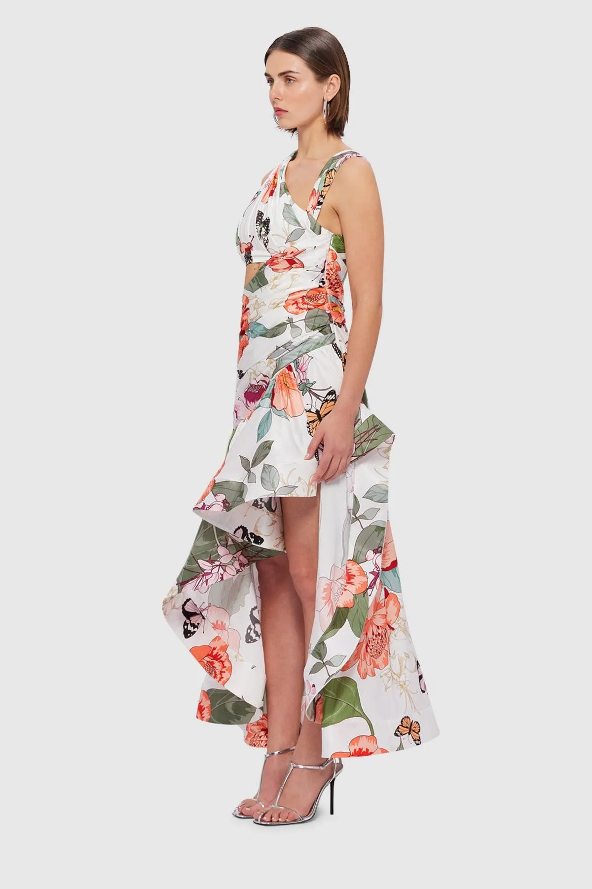 Leo Lin Tyler Asymmetric Gown - Lush Print in White