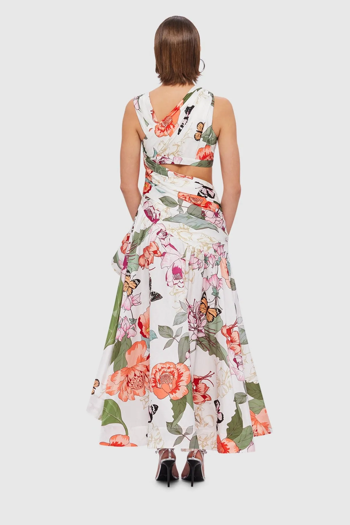 Leo Lin Tyler Asymmetric Gown - Lush Print in White