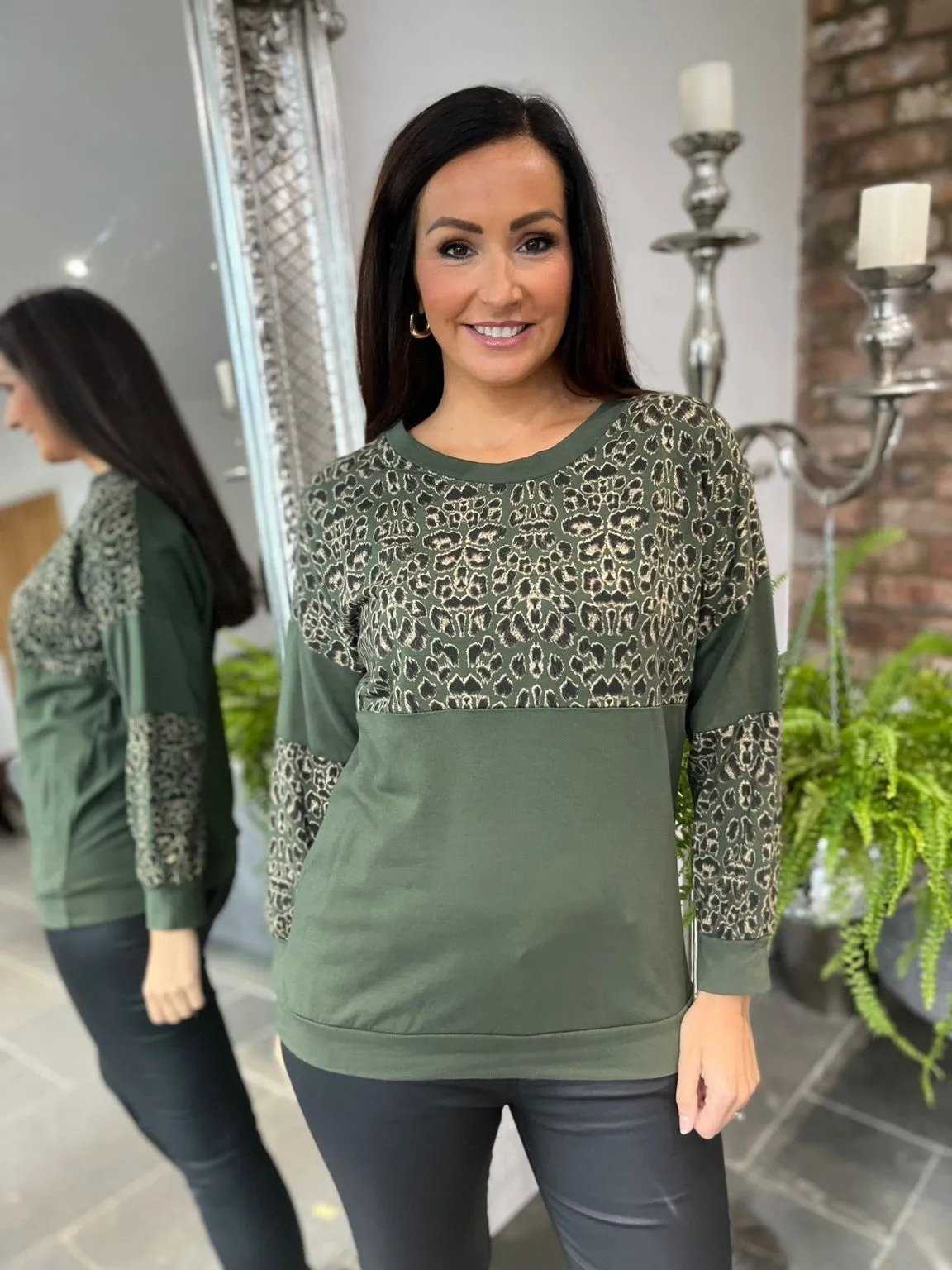 Leopard Panel Sweat Top Tansy