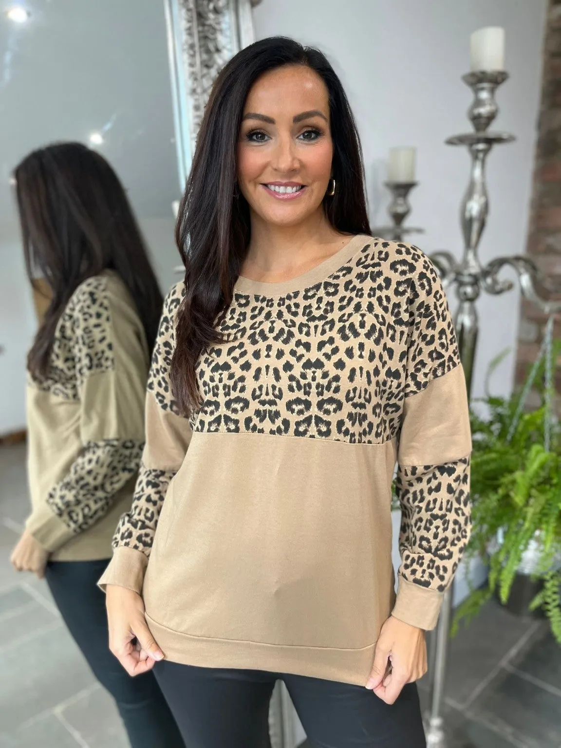 Leopard Panel Sweat Top Tansy