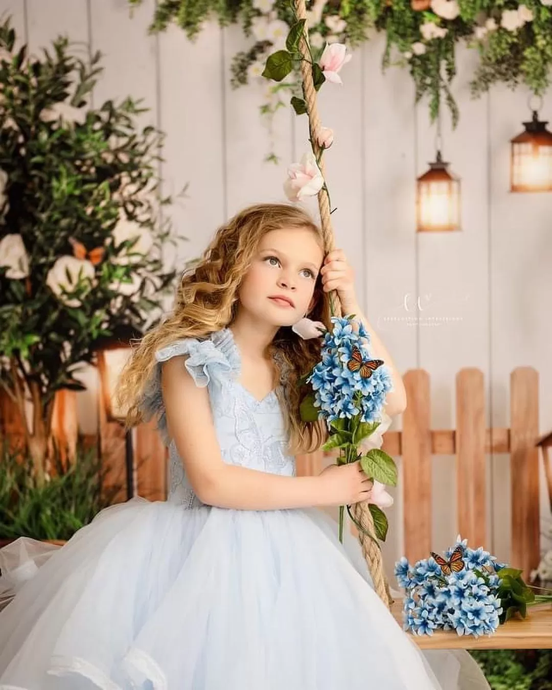 Light Blue Flower Girl Tulle Organza Ball Gown