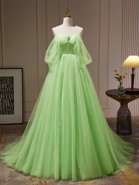 Lime Green Romantic See Through Tulle Ball Gown Prom Dress Formal Dress