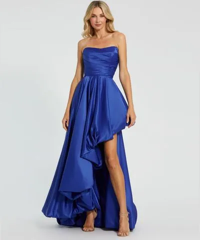 Mac Duggal Plus Size Strapless Ruched High Low Gown