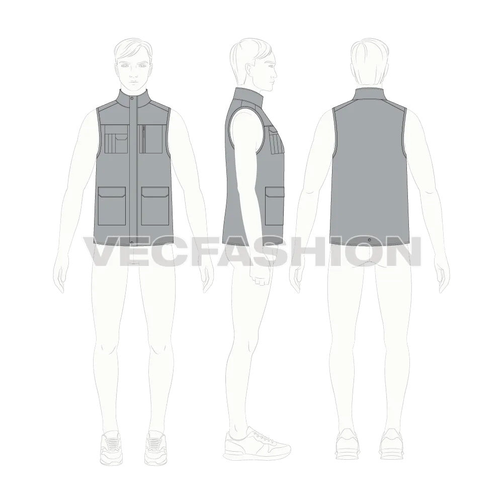 Mens Body Warmer Vector Sketch