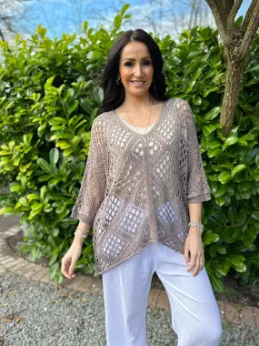 Mocha Diamond Pattern Loose Knit Top Erin