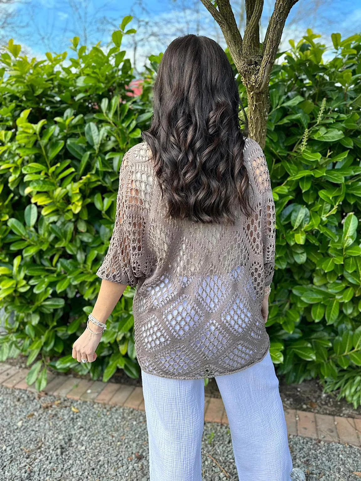 Mocha Diamond Pattern Loose Knit Top Erin