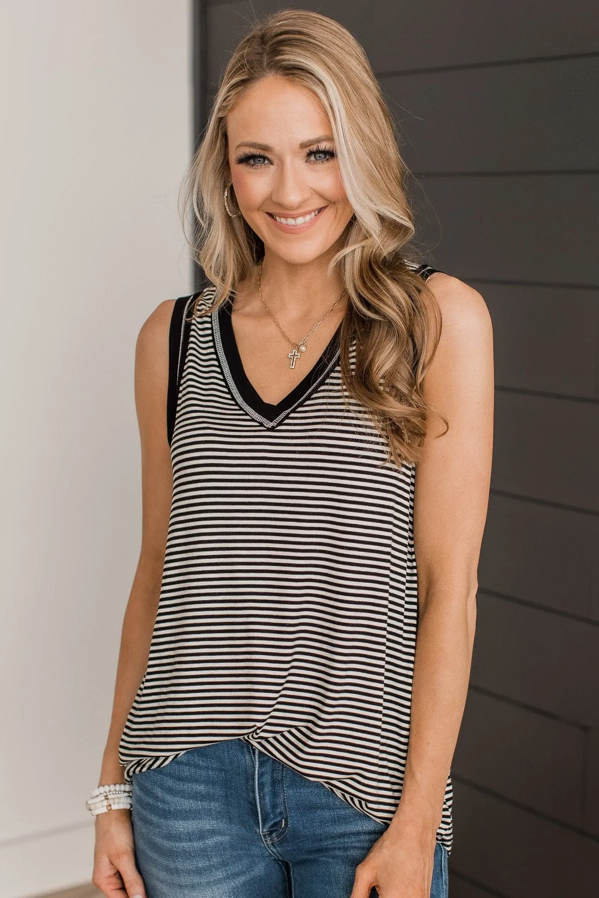 Moments To Remember Striped Tank- Black & White