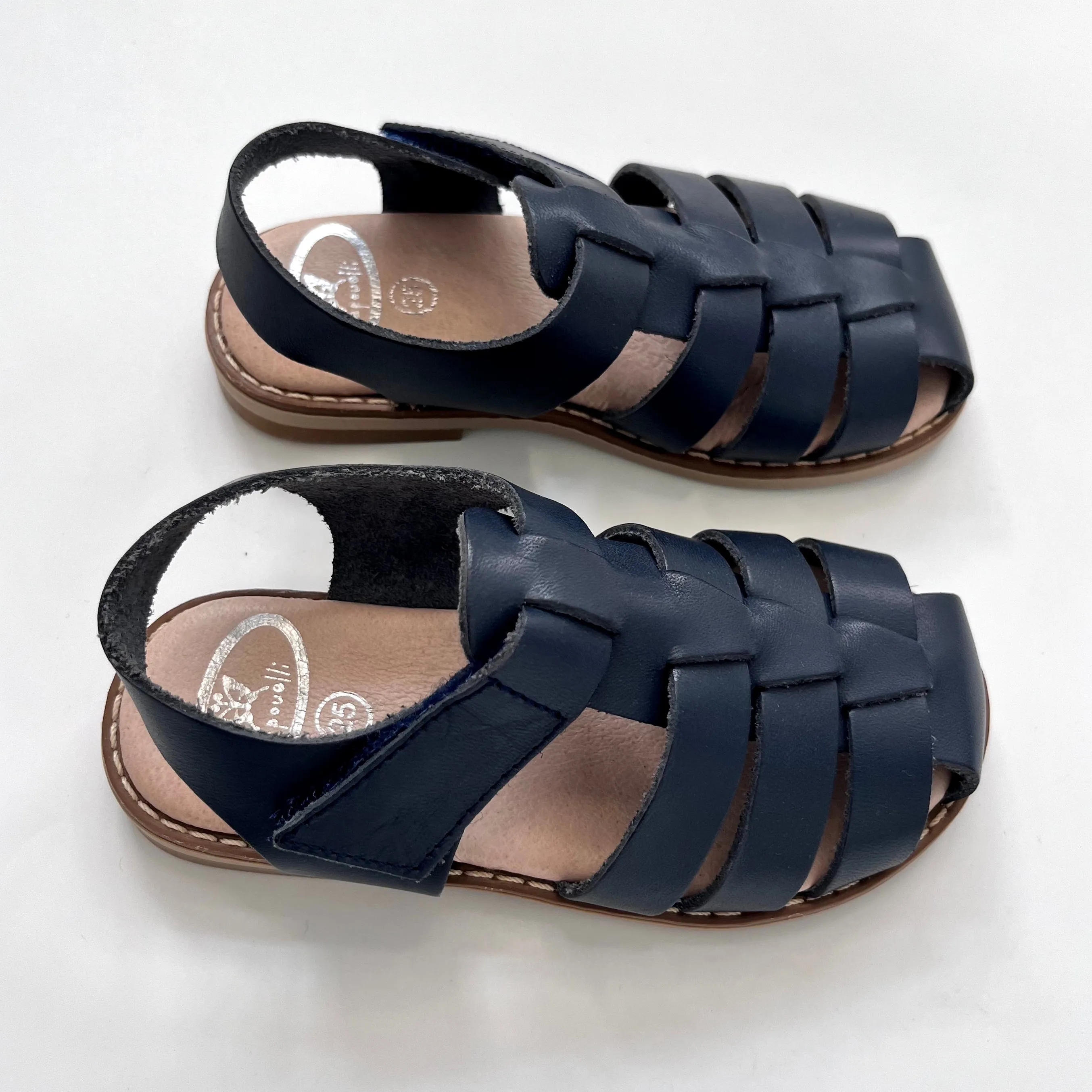 Papouelli Navy Blue Leather Sandals: Size EU 25