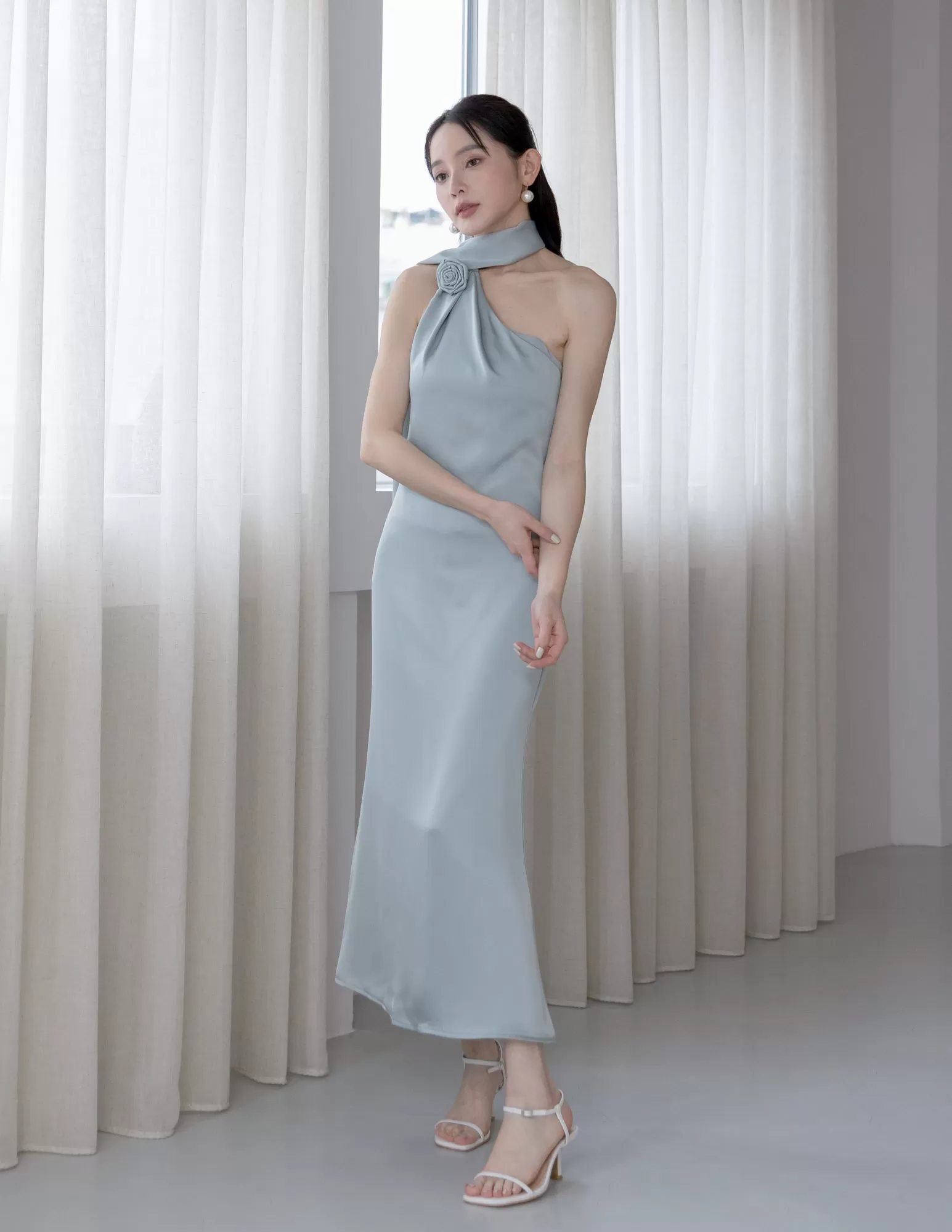 Paulina Toga Satin Dress in Jade