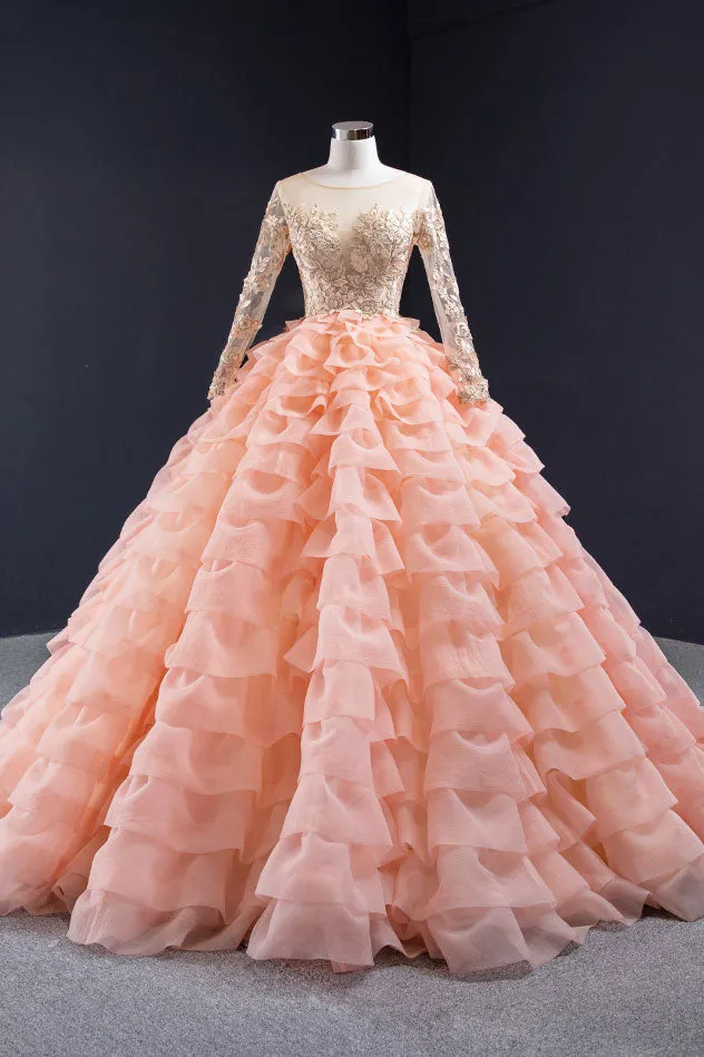 Peach Ruffle Sweet Sixteen Ball Gown Dress RS2014