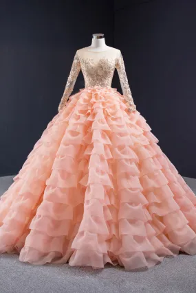 Peach Ruffle Sweet Sixteen Ball Gown Dress RS2014