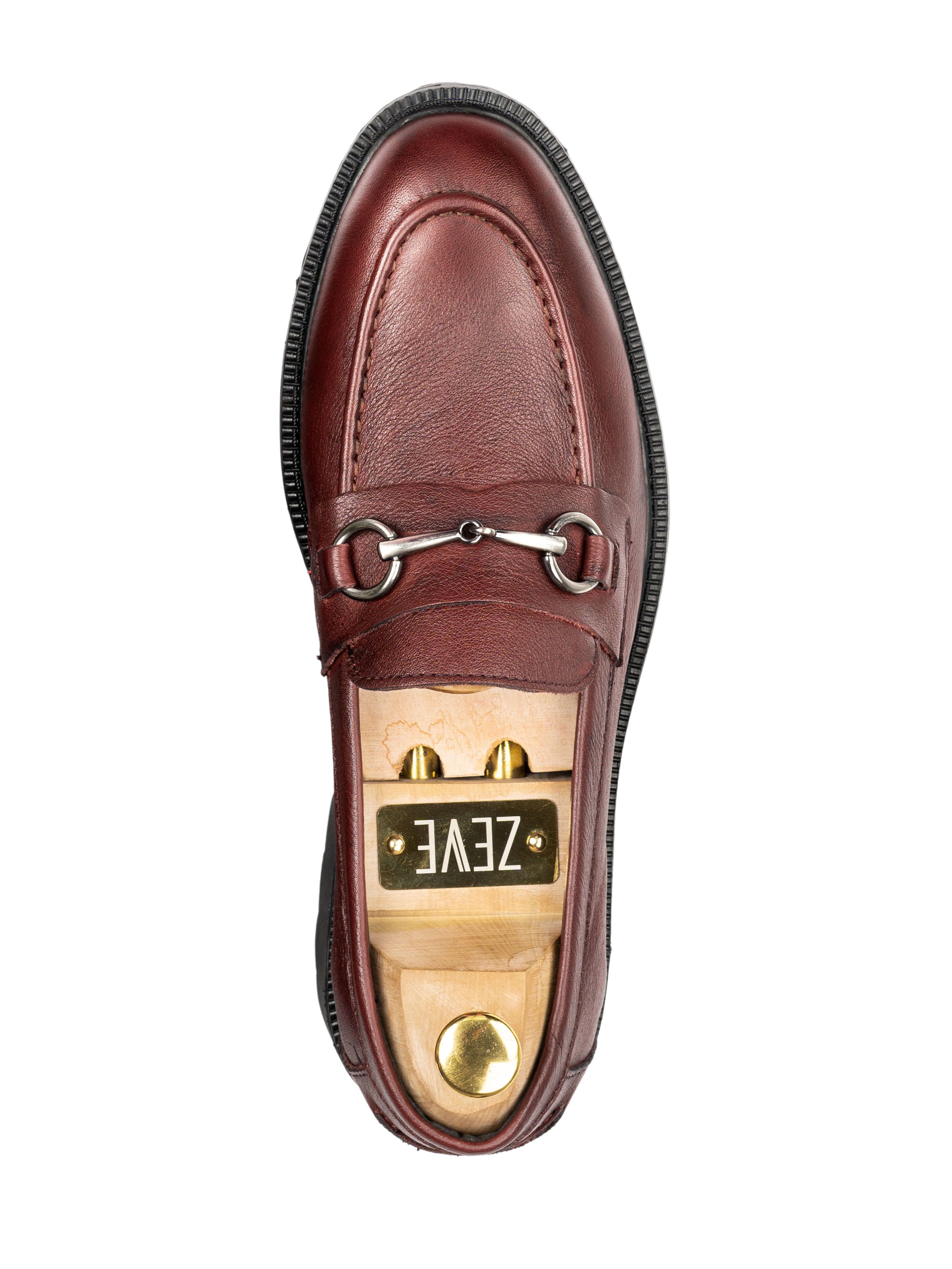 Penny Loafer Horsebit Buckle - Red Burgundy Pebble Grain Leather (Combat Sole)