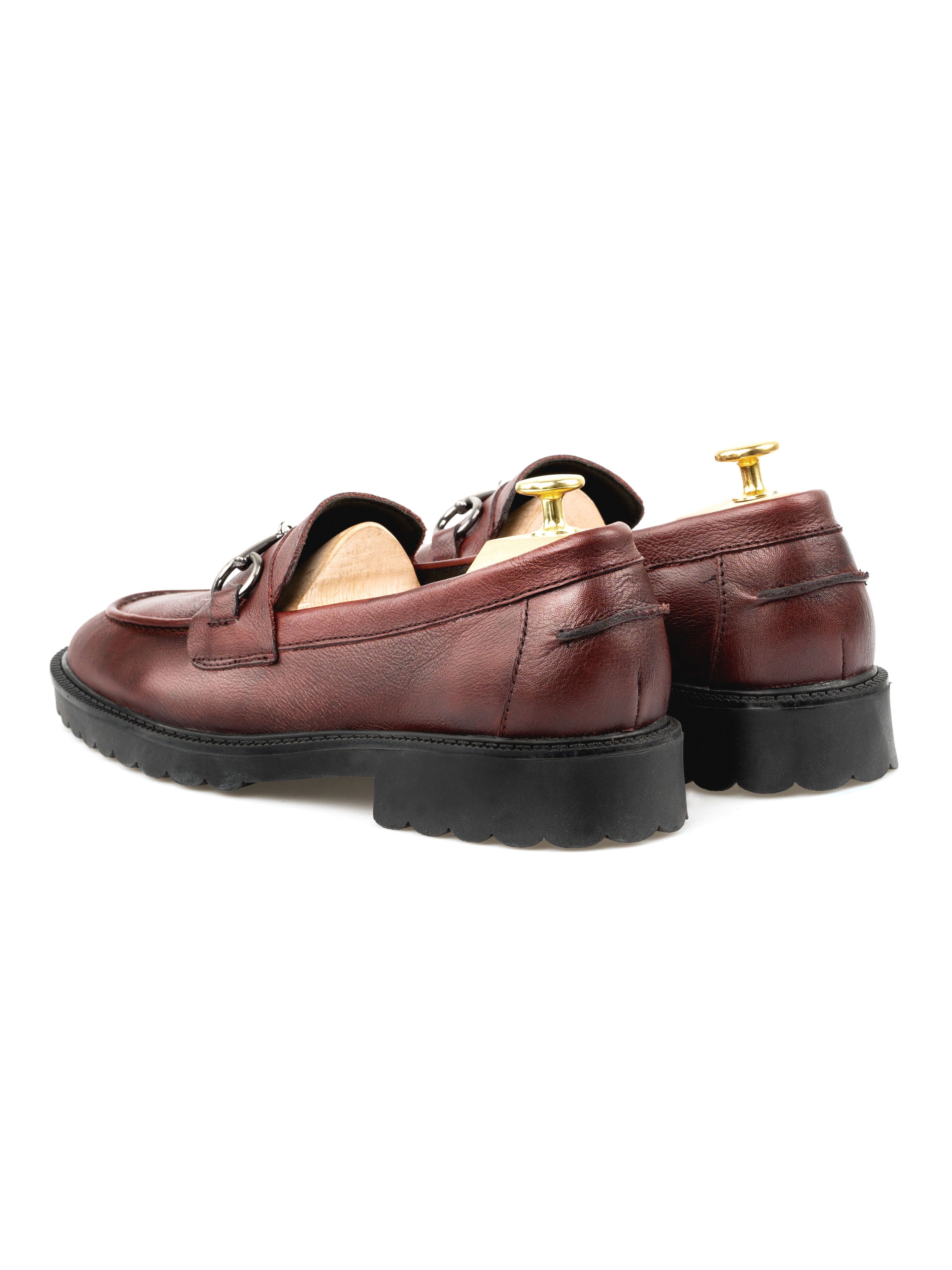 Penny Loafer Horsebit Buckle - Red Burgundy Pebble Grain Leather (Combat Sole)