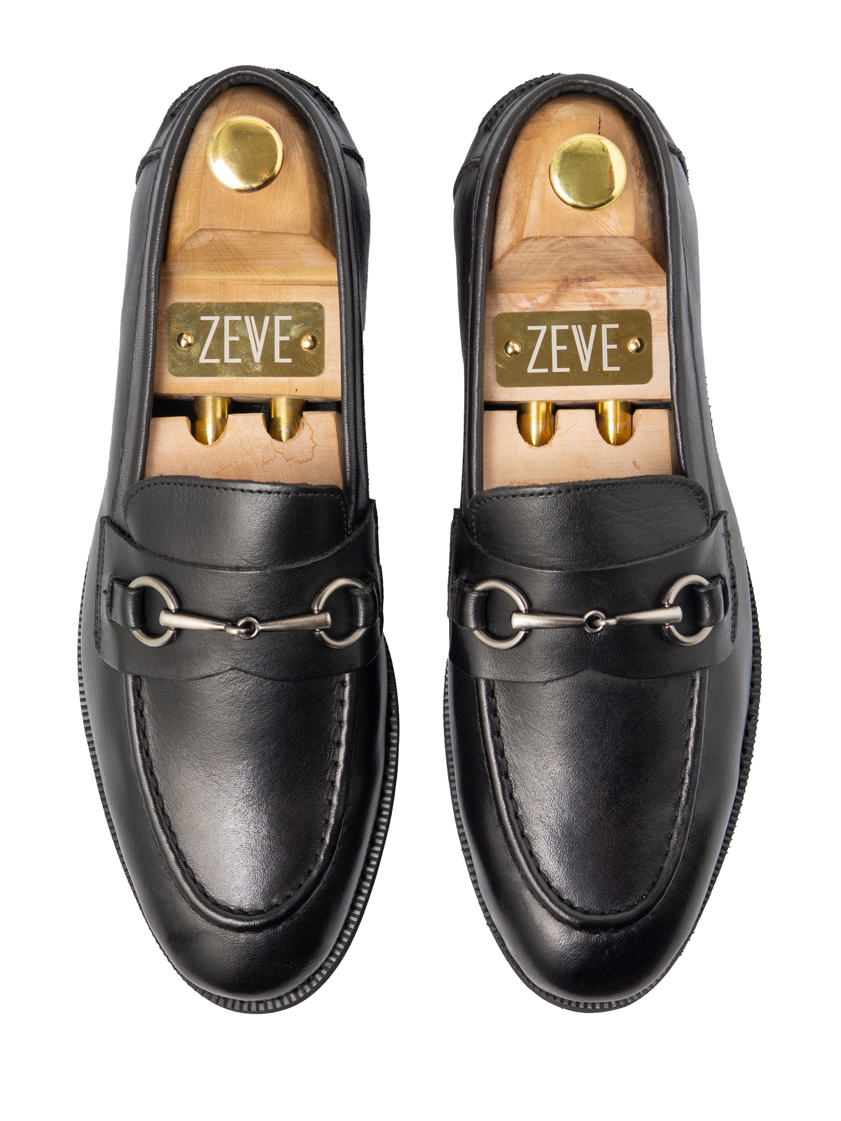 Penny Loafer Horsebit Silver Buckle - Black Leather (Crepe Sole)