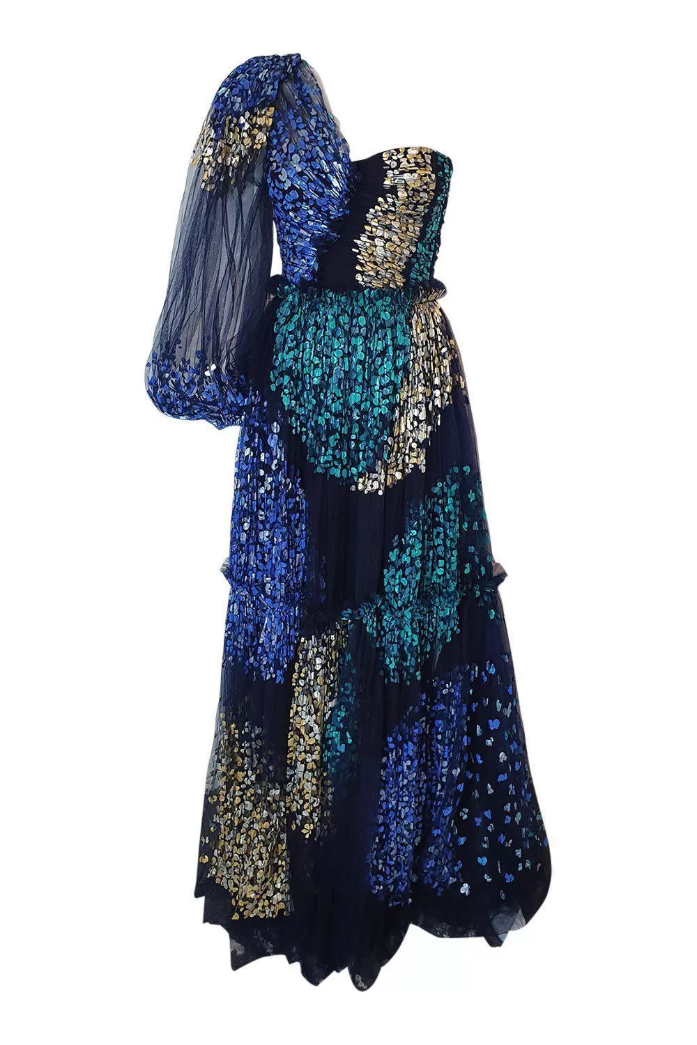 PETER PILOTTO Dress 9996 Rare Blue AW19 Hand Painted Full Maxi Ball Gown (XS)