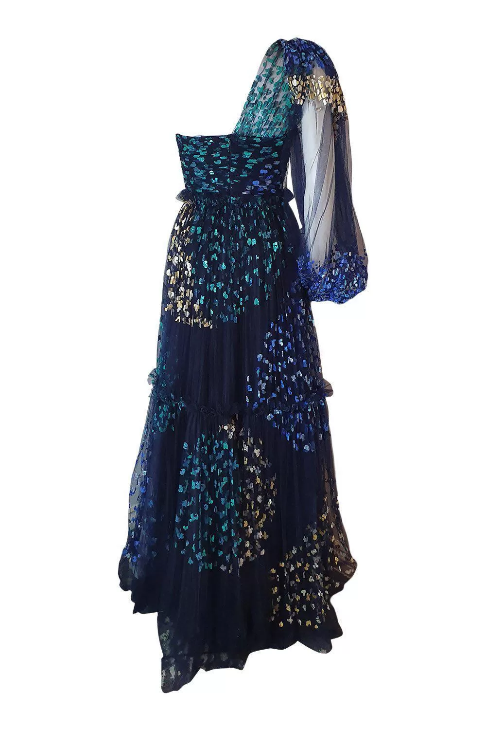 PETER PILOTTO Dress 9996 Rare Blue AW19 Hand Painted Full Maxi Ball Gown (XS)