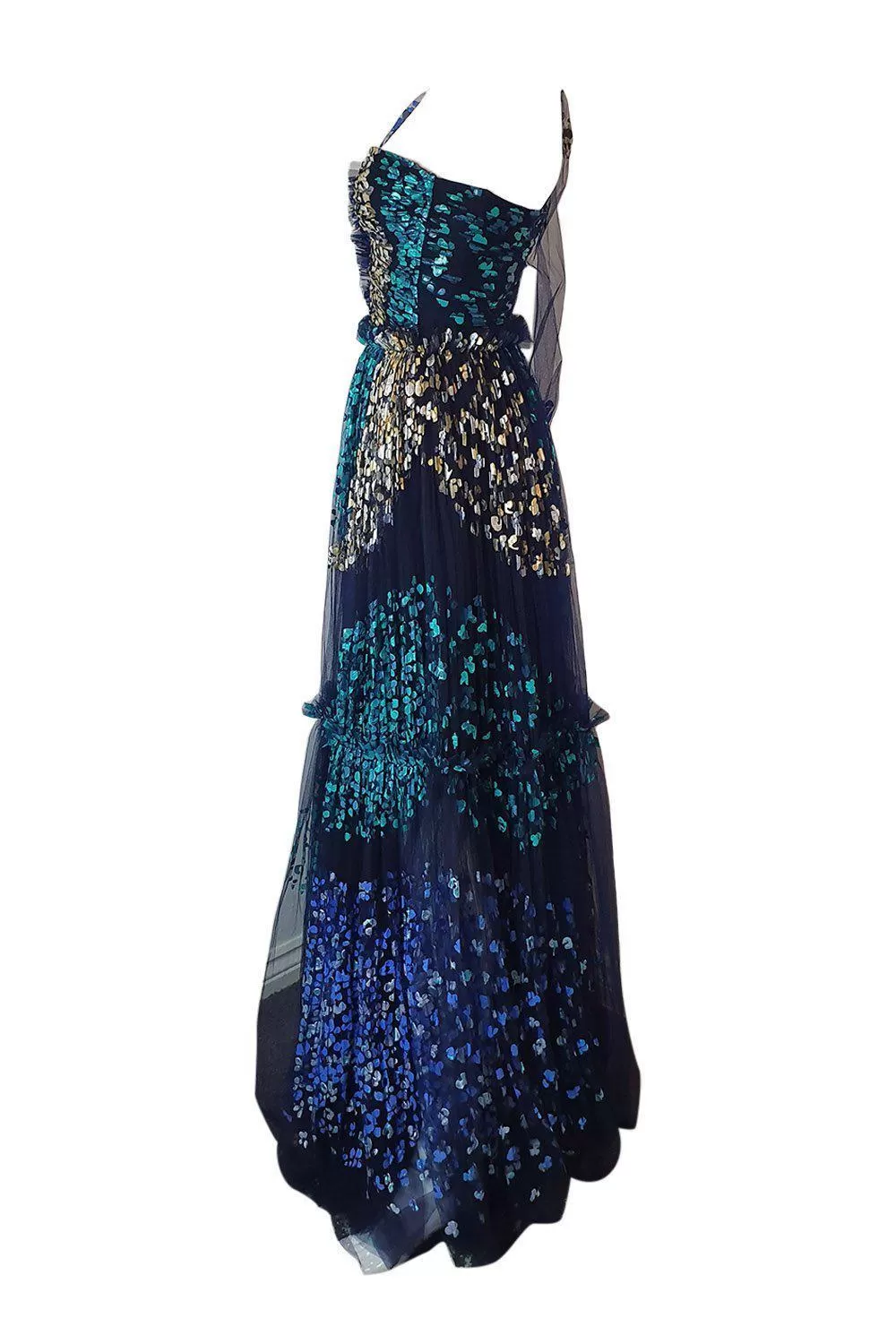 PETER PILOTTO Dress 9996 Rare Blue AW19 Hand Painted Full Maxi Ball Gown (XS)