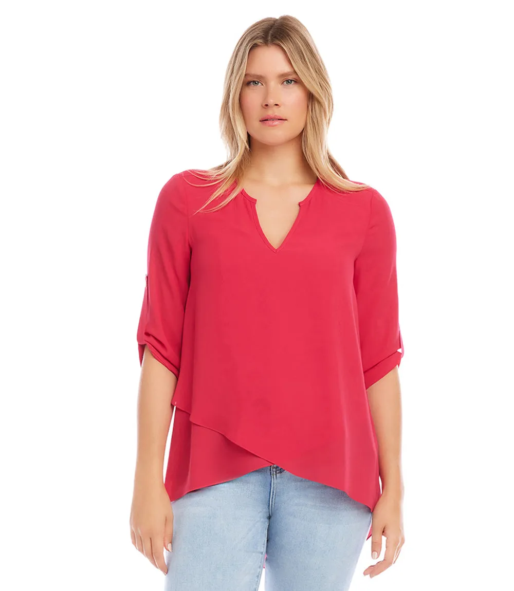 Petite Size Asymmetric Hem Wrap Top