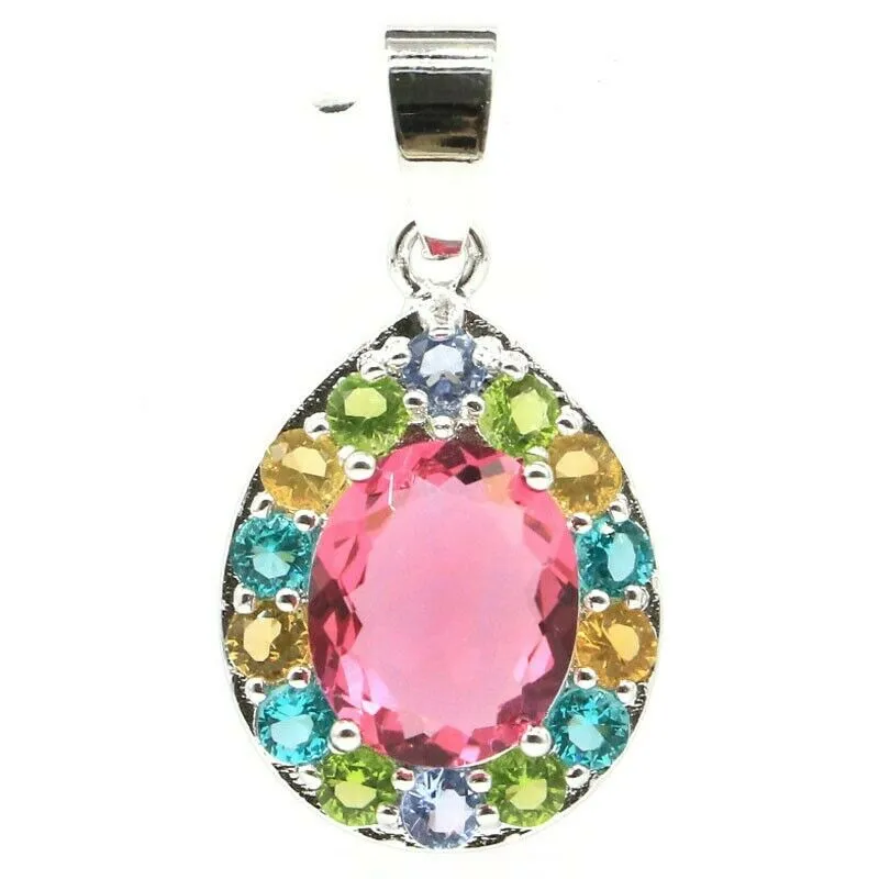 Petite Size Multi-Color Tourmaline Pendant Necklace