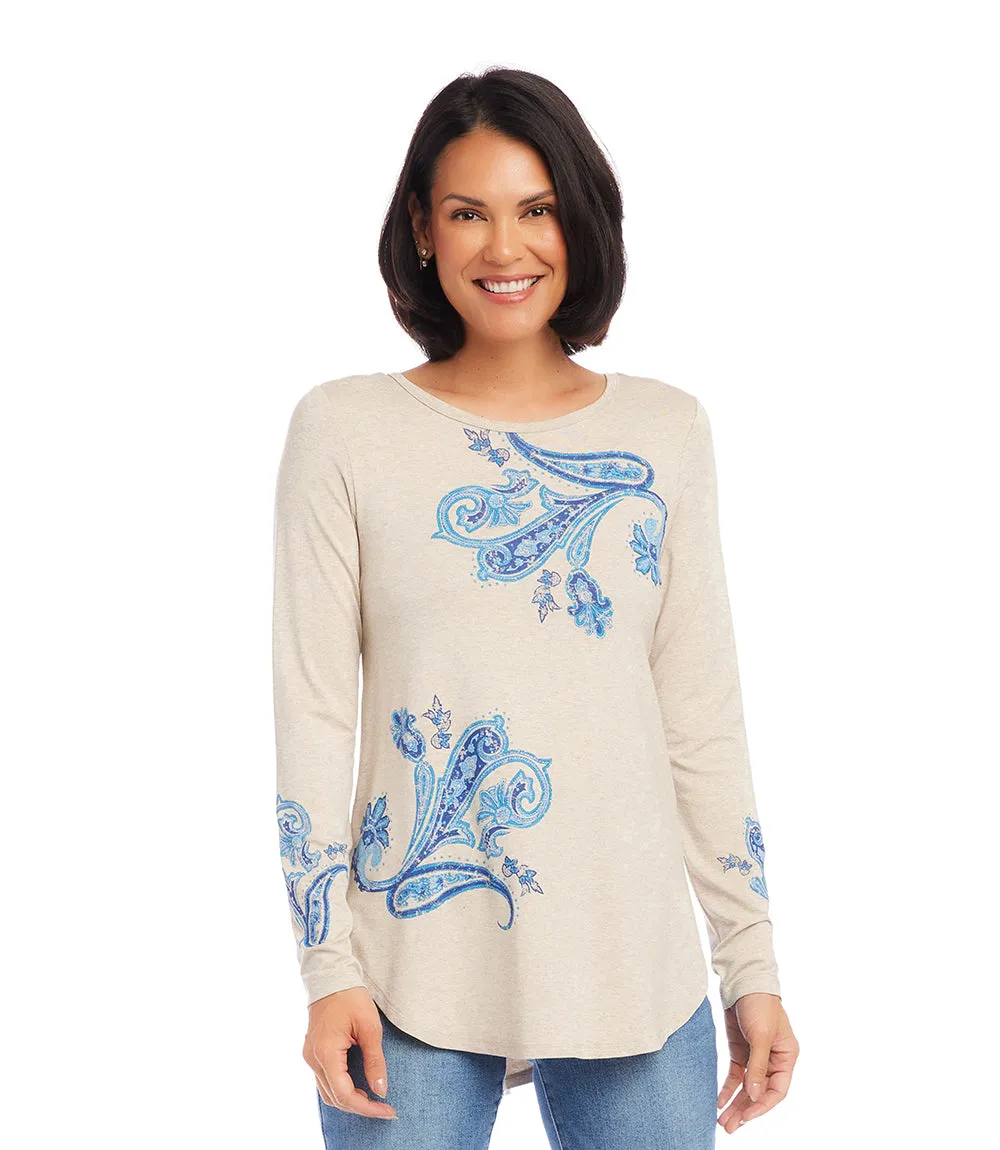 Petite Size Paisley Print Shirttail Top