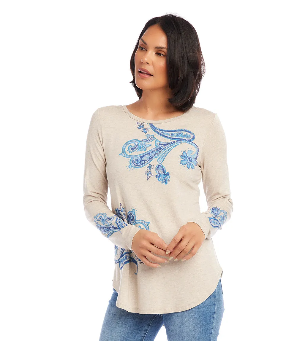 Petite Size Paisley Print Shirttail Top