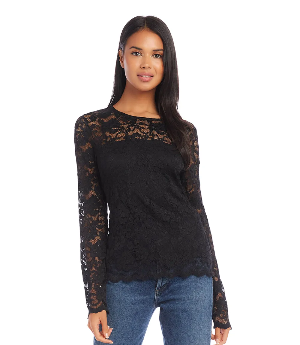 Petite Size Scalloped Hem Lace Top