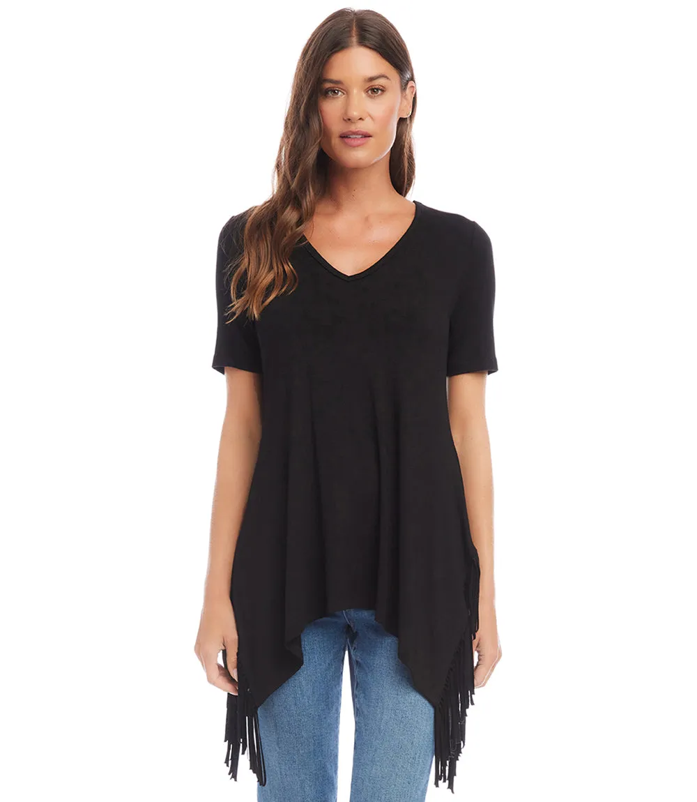 Petite Size Short Sleeve Fringe Top