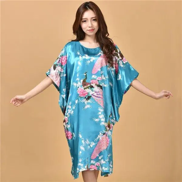 Plus Size Nightgown Sleepwear Women's Summer Nightwear Robe Lady Sexy Nightdress Silk Rayon Loose Bathrobe Gown Home Dress