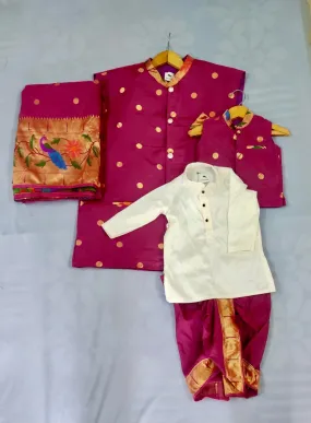 Premium paithani family outfits - color wine