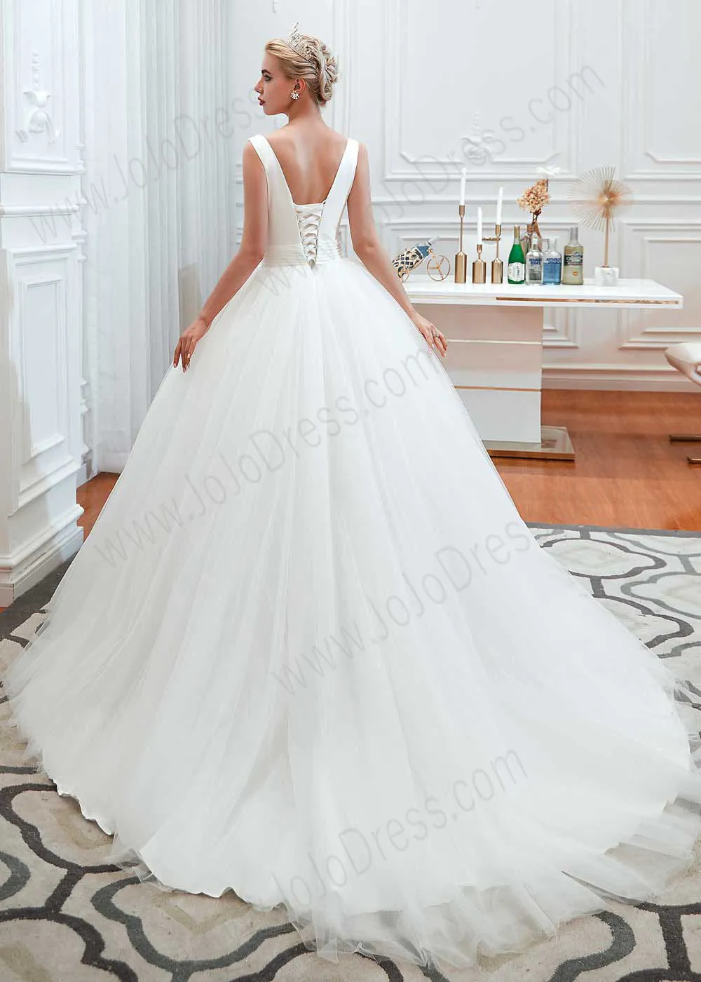 Princess Ball Gown Dress with Plunging V Neck